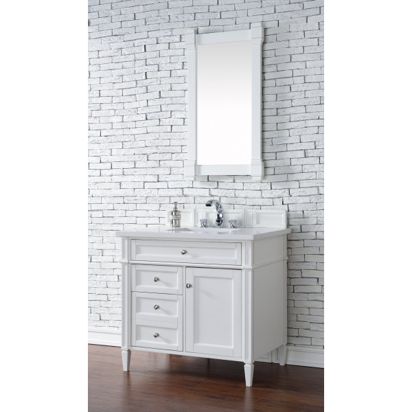 James Martin 655-V36-BW-3WZ Bright White Single Vanity w/ White Zeus Quartz Top
