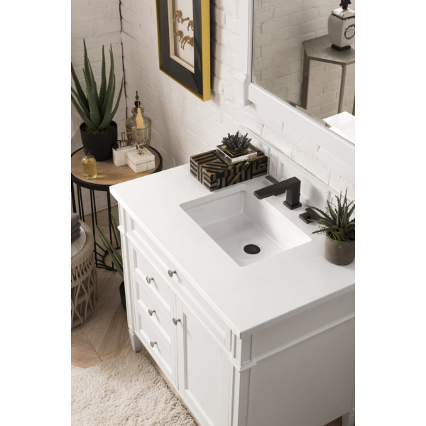 James Martin 655-V36-BW-3WZ Bright White Single Vanity w/ White Zeus Quartz Top
