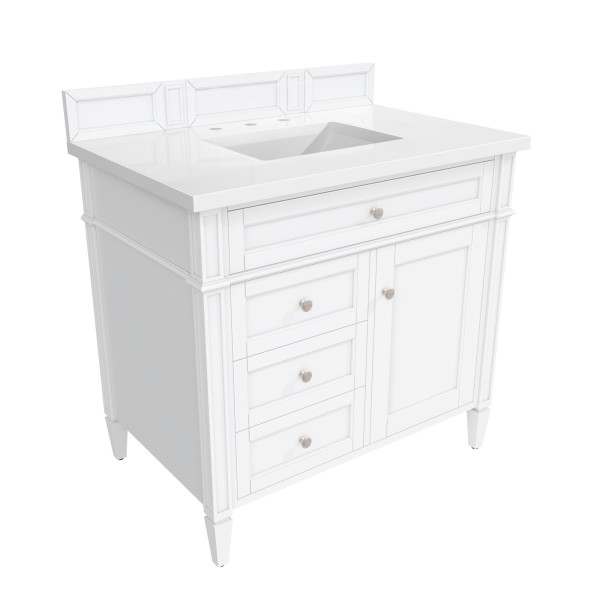James Martin 655-V36-BW-3WZ Bright White Single Vanity w/ White Zeus Quartz Top