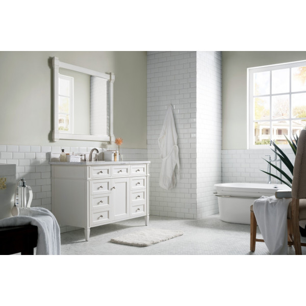 James Martin 655-V48-BW-3 Brittany 48" Single Vanity With Satin Nickel Hardware