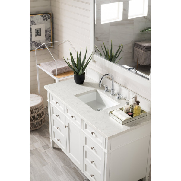 James Martin 655-V48-BW-3 Brittany 48" Single Vanity With Satin Nickel Hardware