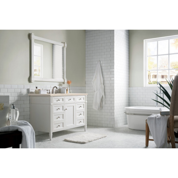 James Martin 655-V48-BW-3 Brittany 48" Single Vanity With Satin Nickel Hardware