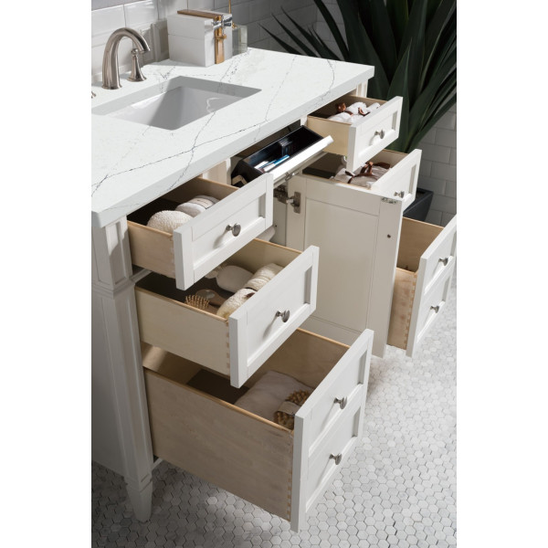 James Martin 655-V48-BW-3 Brittany 48" Single Vanity With Satin Nickel Hardware