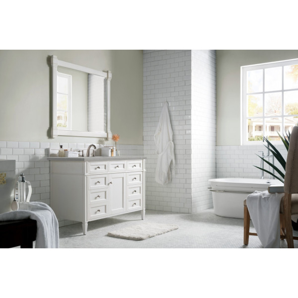 James Martin 655-V48-BW-3 Brittany 48" Single Vanity With Satin Nickel Hardware