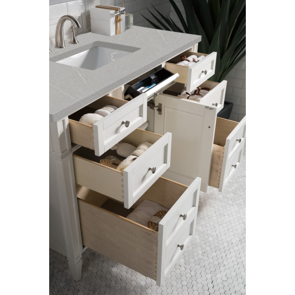 James Martin 655-V48-BW-3 Brittany 48" Single Vanity With Satin Nickel Hardware