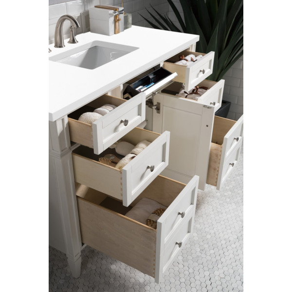 James Martin 655-V48-BW-3 Brittany 48" Single Vanity With Satin Nickel Hardware