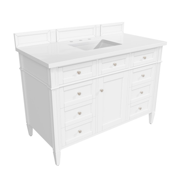 James Martin 655-V48-BW-3 Brittany 48" Single Vanity With Satin Nickel Hardware