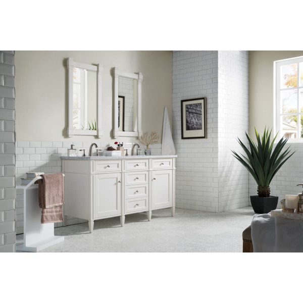James Martin 655-V60D-BW-3CAR Bright White Double Vanity With Carrara Marble Top