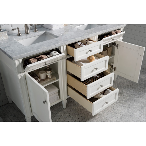 James Martin 655-V60D-BW-3CAR Bright White Double Vanity With Carrara Marble Top