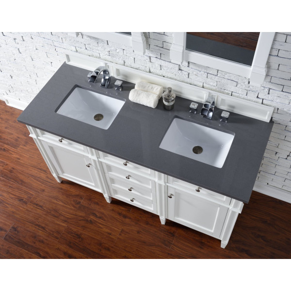 James Martin 655-V60D-BW-3CSP Bright White Double Vanity w/ Charcoal Quartz Top