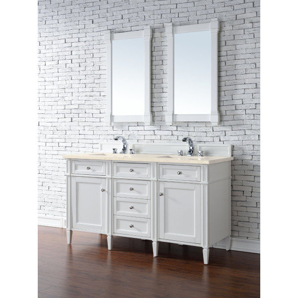 James Martin 655-V60D-BW-3EMR Bright White Double Vanity with Marfil Quartz Top