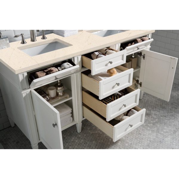 James Martin 655-V60D-BW-3EMR Bright White Double Vanity with Marfil Quartz Top