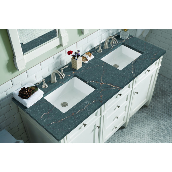 James Martin 655-V60D-BW-3PBL 60" Bright White Vanity w/ 3 CM Parisien Bleu Top