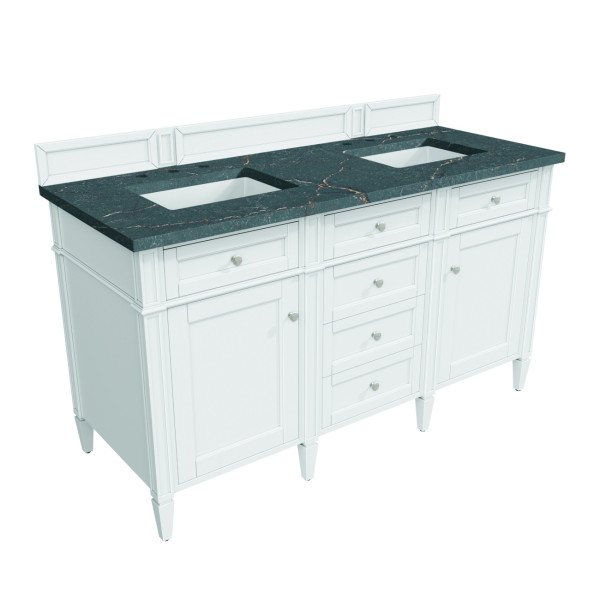 James Martin 655-V60D-BW-3PBL 60" Bright White Vanity w/ 3 CM Parisien Bleu Top