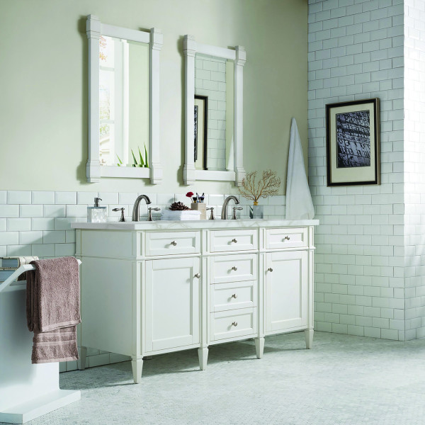 James Martin 655-V60D-BW-3VSL 60" Bright White Vanity w/ Victorian Silver Top
