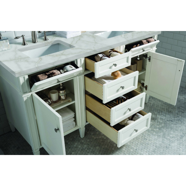 James Martin 655-V60D-BW-3VSL 60" Bright White Vanity w/ Victorian Silver Top