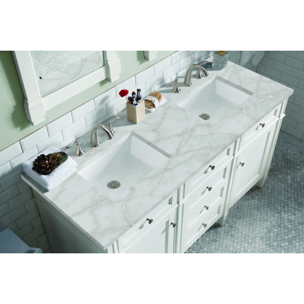 James Martin 655-V60D-BW-3VSL 60" Bright White Vanity w/ Victorian Silver Top