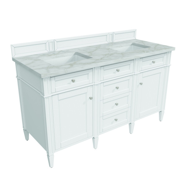 James Martin 655-V60D-BW-3VSL 60" Bright White Vanity w/ Victorian Silver Top