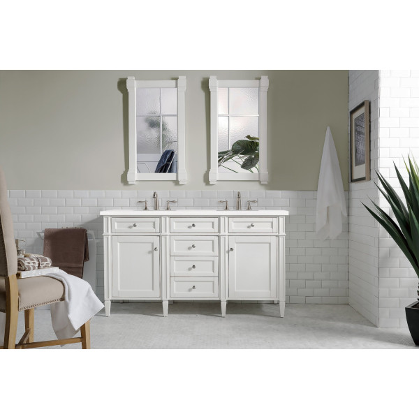 James Martin 655-V60D-BW-3WZ Bright White Double Vanity w/ White Zeus Quartz Top