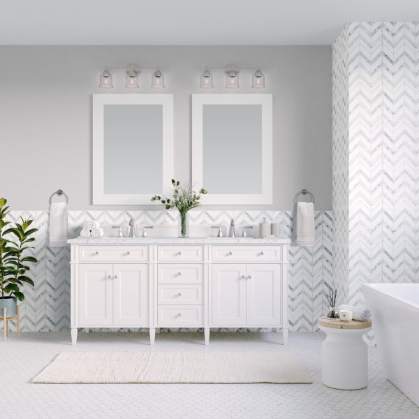 James Martin 655-V60D-BW-3WZ Bright White Double Vanity w/ White Zeus Quartz Top