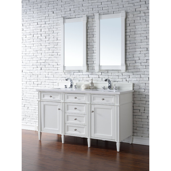James Martin 655-V60D-BW-3WZ Bright White Double Vanity w/ White Zeus Quartz Top