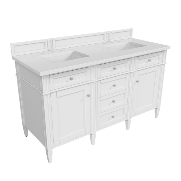 James Martin 655-V60D-BW-3WZ Bright White Double Vanity w/ White Zeus Quartz Top