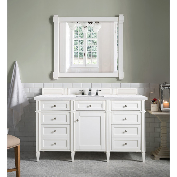 James Martin 655-V60S-BW-3AF 60" Single Vanity White w/ Arctic Fall Solid Top