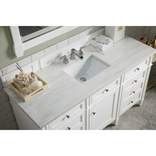 James Martin 655-V60S-BW-3AF 60" Single Vanity White w/ Arctic Fall Solid Top