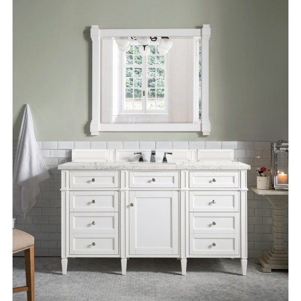 James Martin 655-V60S-BW-3EJP 60" Vanity White w/ Jasmine Pearl Quartz Top