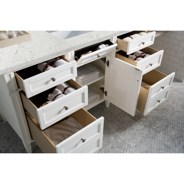 James Martin 655-V60S-BW-3EJP 60" Vanity White w/ Jasmine Pearl Quartz Top