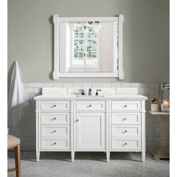 James Martin 655-V60S-BW-3ENC 60" Vanity White w/ Ethereal Noctis Quartz Top