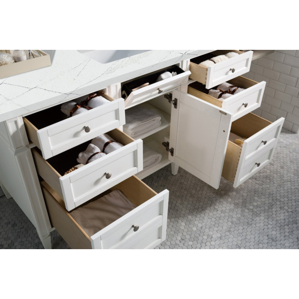 James Martin 655-V60S-BW-3ENC 60" Vanity White w/ Ethereal Noctis Quartz Top
