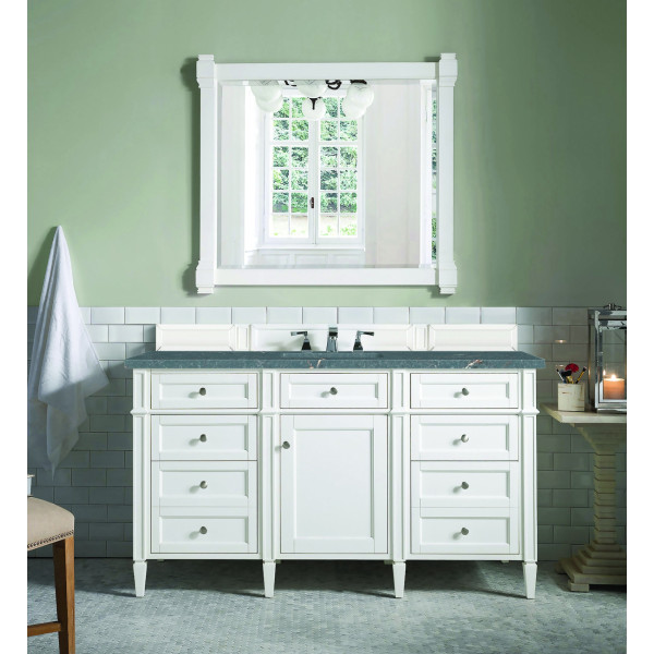 James Martin 655-V60S-BW-3PBL 60" Vanity Bright White w/ 3 CM Parisien Bleu Top