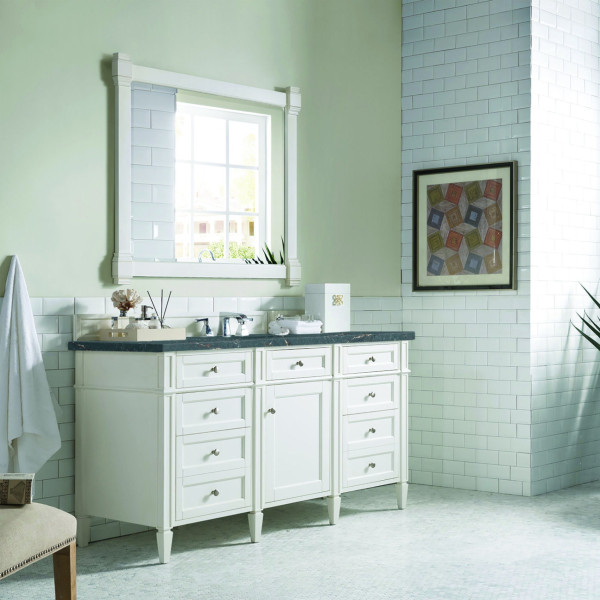 James Martin 655-V60S-BW-3PBL 60" Vanity Bright White w/ 3 CM Parisien Bleu Top
