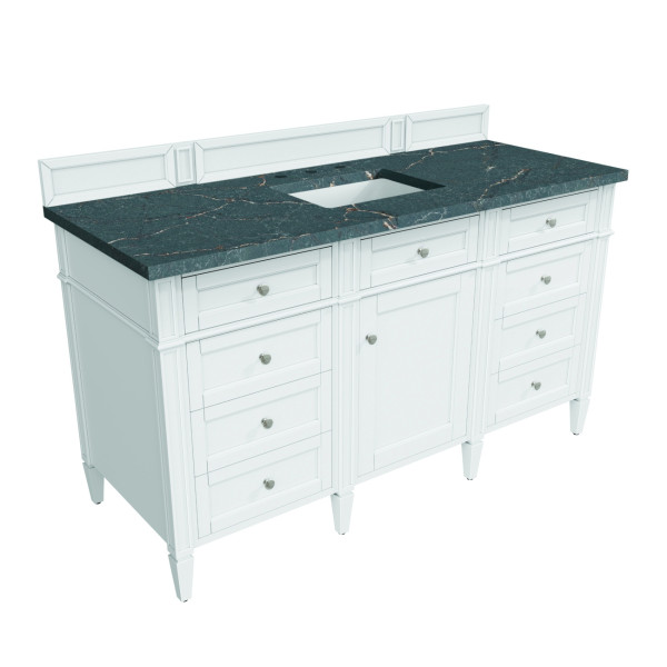 James Martin 655-V60S-BW-3PBL 60" Vanity Bright White w/ 3 CM Parisien Bleu Top