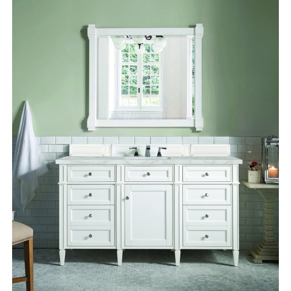 James Martin 655-V60S-BW-3VSL 60" Vanity Bright White w/ Victorian Silver Top