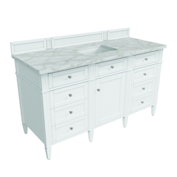 James Martin 655-V60S-BW-3VSL 60" Vanity Bright White w/ Victorian Silver Top