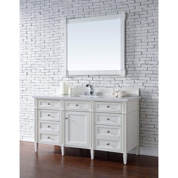 James Martin 655-V60S-BW-3WZ 60" Single Vanity White w/ White Zeus Quartz Top
