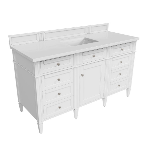 James Martin 655-V60S-BW-3WZ 60" Single Vanity White w/ White Zeus Quartz Top