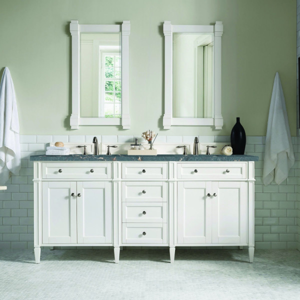 James Martin 655-V72-BW-3PBL 72" Bright White Vanity w/ 3 CM Parisien Bleu Top