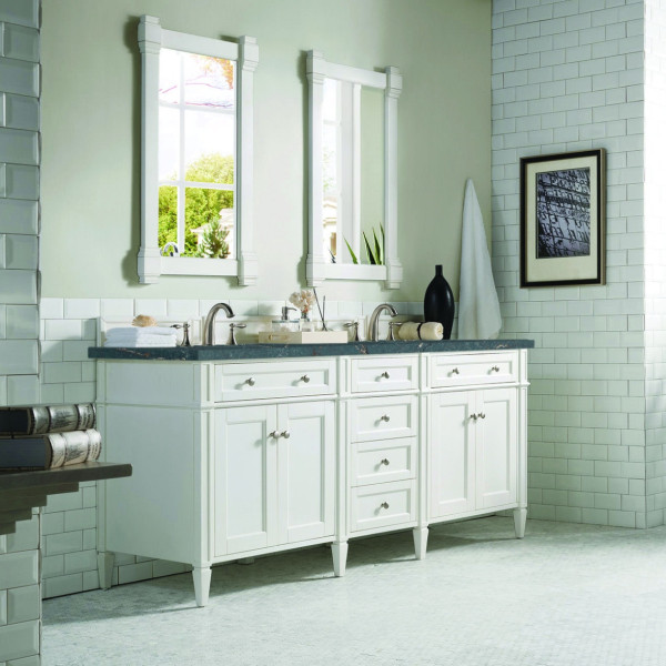 James Martin 655-V72-BW-3PBL 72" Bright White Vanity w/ 3 CM Parisien Bleu Top