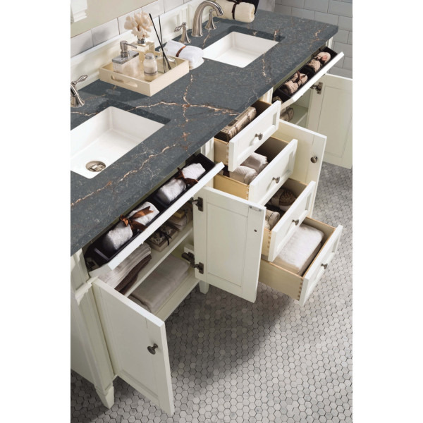 James Martin 655-V72-BW-3PBL 72" Bright White Vanity w/ 3 CM Parisien Bleu Top