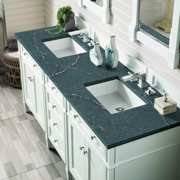 James Martin 655-V72-BW-3PBL 72" Bright White Vanity w/ 3 CM Parisien Bleu Top
