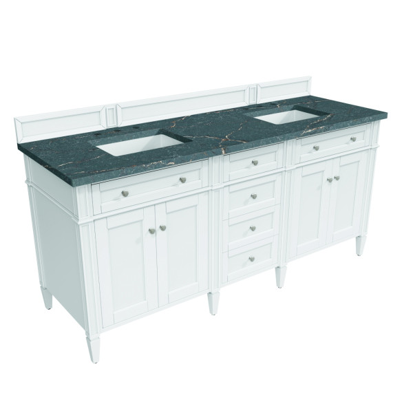 James Martin 655-V72-BW-3PBL 72" Bright White Vanity w/ 3 CM Parisien Bleu Top