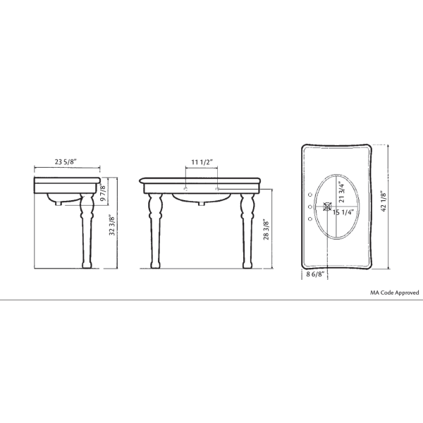 Cheviot 727-WH-8 Grand Fireclay Console Sink with 8" Faucet Drilling
