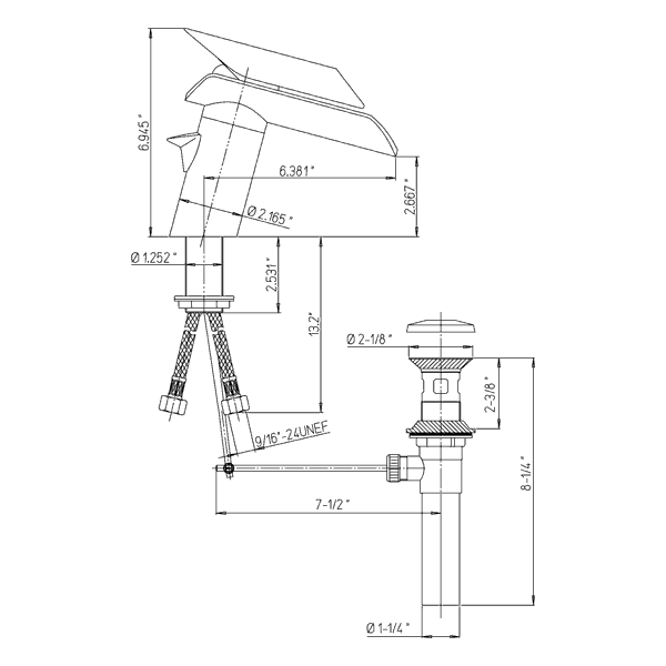 Polished Chrome/Glass Spout LaToscana 73CR211VR Single Control Bath Faucet