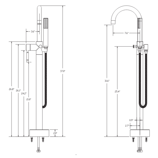 Cheviot 7550 Contemporary Free Standing Bathtub Filler with Hand Shower