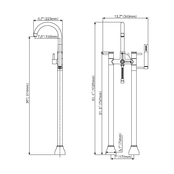 Cheviot 7565 Contemporary Free Standing Bathtub Filler with Hand Shower