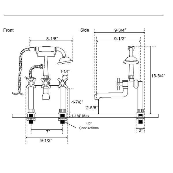 Barclay 7601-MC Deckmount Elephant Tub Filler With 7" Centers & Hand Shower