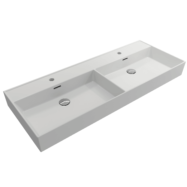 BOCCHI 1393-XXX-0132 47.75 in. Double Bowl Fireclay Sink for Two 1-Hole Faucets